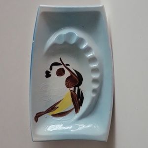 Sailboat Cigarette Pipe Ceramic Ashtray Bohemian Hand Painted Souvenir
